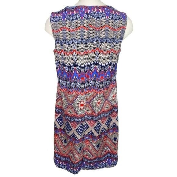 AB Studio Red White Blue Stretch Sheath Crew Neck Dress Sz 6 - Picture 3 of 8